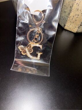Gold Initial G Keychain with Butterfly Charm
